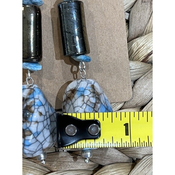 Hand Made Glass Beads & Turquoise Dangle Drop Earrings Boho Art To Wear Gypsy - Picture 6 of 7